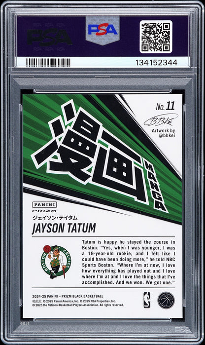 rear card 2024 PANINI PRIZM BLACK MANGA JAYSON TATUM  PSA GEM MT 10 