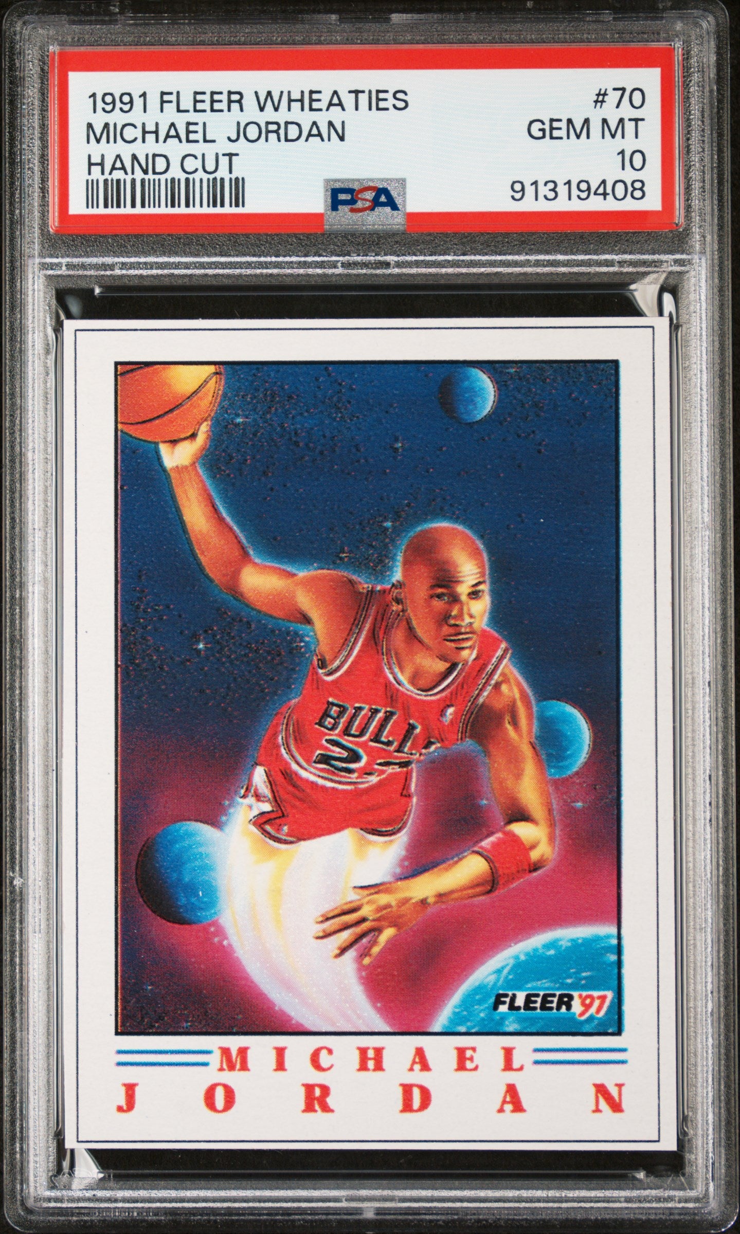 front card 1991 FLEER WHEATIES HAND CUT MICHAEL JORDAN HAND CUT PSA GEM MT 10 