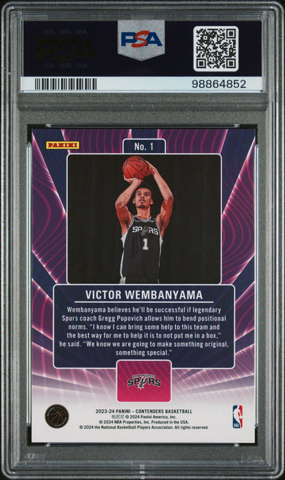 rear card 2023 PANINI CONTENDERS LOTTERY TICKETS VICTOR WEMBANYAMA  PSA GEM MT 10 
