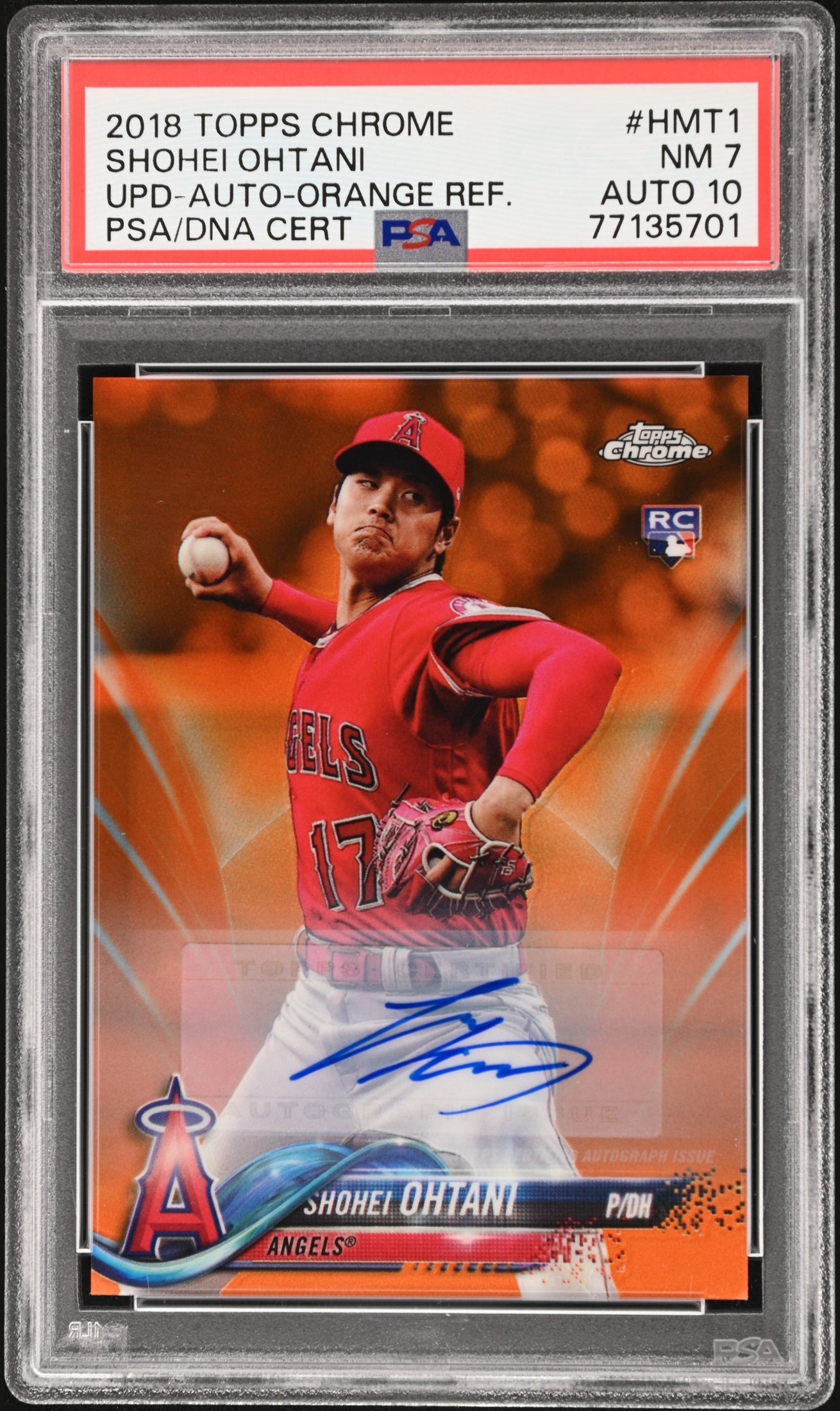 2018 Topps Chrome Update Shohei Ohtani UPD-AUTO-ORANGE REF. PSA NM 7