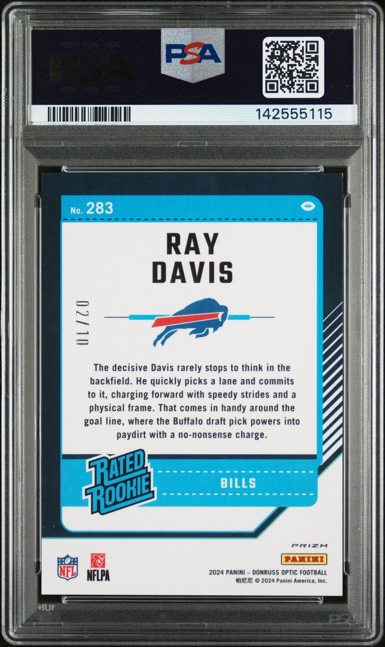 rear card 2024 PANINI DONRUSS OPTIC RAY DAVIS GOLD PSA MINT 9 