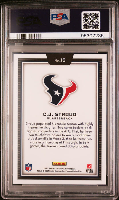 rear card 2023 PANINI OBSIDIAN BLACK COLOR BLAST CJ STROUD  PSA GEM MT 10 