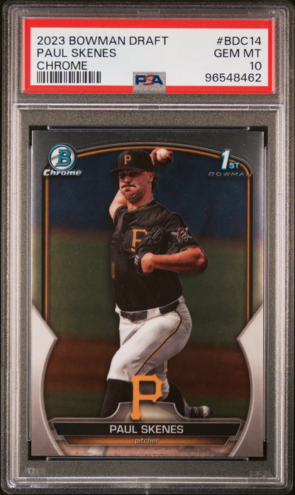 front card 2023 BOWMAN DRAFT PAUL SKENES CHROME PSA GEM MT 10 