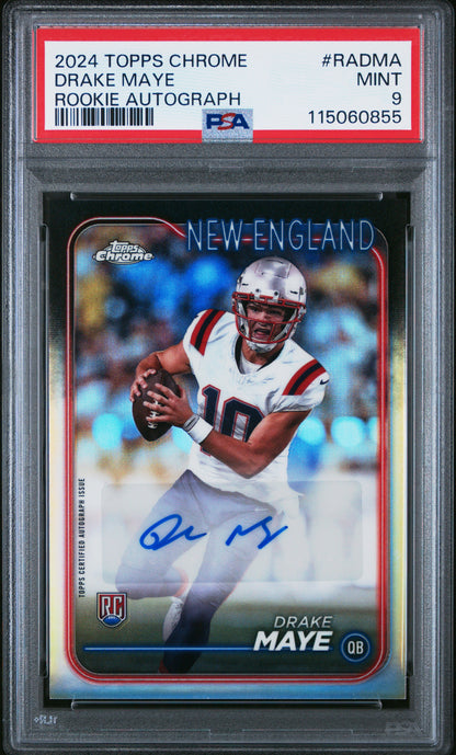 front card 2024 TOPPS CHROME ROOKIE AUTOGRAPHS VARIATIONS DRAKE MAYE  PSA MINT 9 