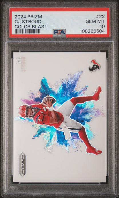front card 2024 PANINI PRIZM COLOR BLAST CJ STROUD  PSA GEM MT 10 