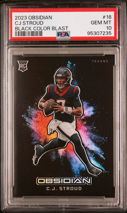 front card 2023 PANINI OBSIDIAN BLACK COLOR BLAST CJ STROUD  PSA GEM MT 10 