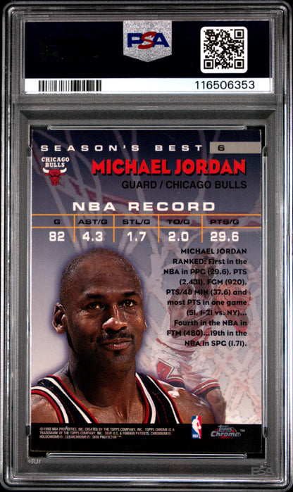 rear card 1997 TOPPS CHROME SEASON'S BEST MICHAEL JORDAN SEASON'S BEST PSA GEM MT 10 