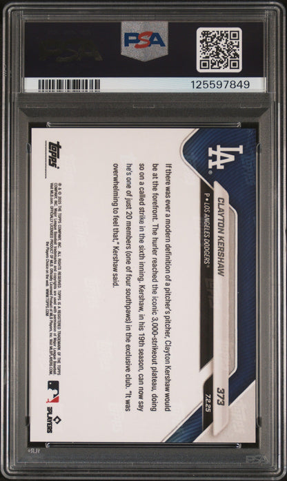 rear card 2025 TOPPS NOW CLAYTON KERSHAW FOILFRACTOR 1/1 PSA GEM MT 10 