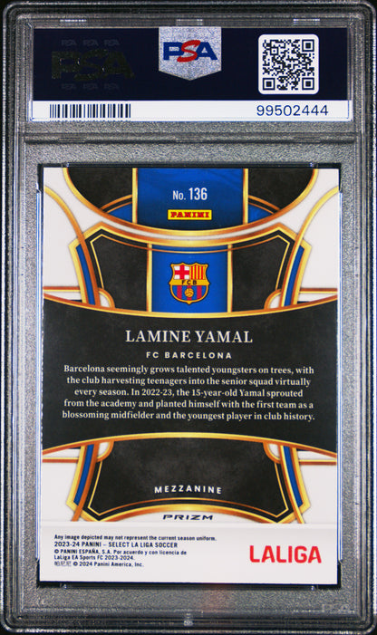 rear card 2023-24 PANINI SELECT LA LIGA LAMINE YAMAL SILVER PSA GEM MT 10 