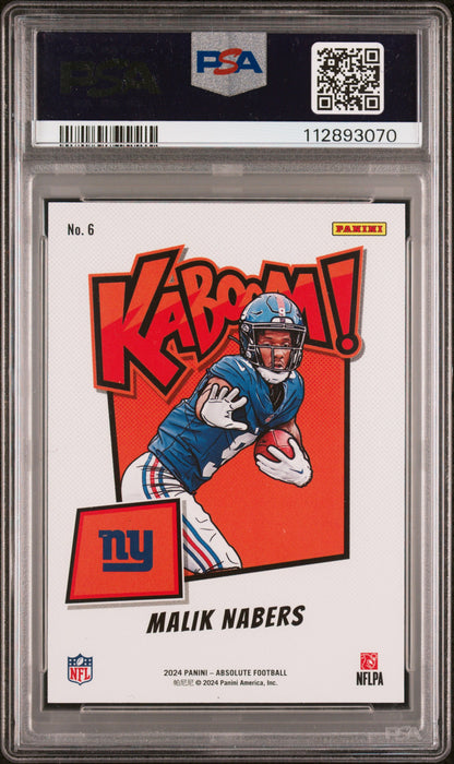 rear card 2024 PANINI ABSOLUTE KABOOM! HORIZONTAL MALIK NABERS  PSA GEM MT 10 