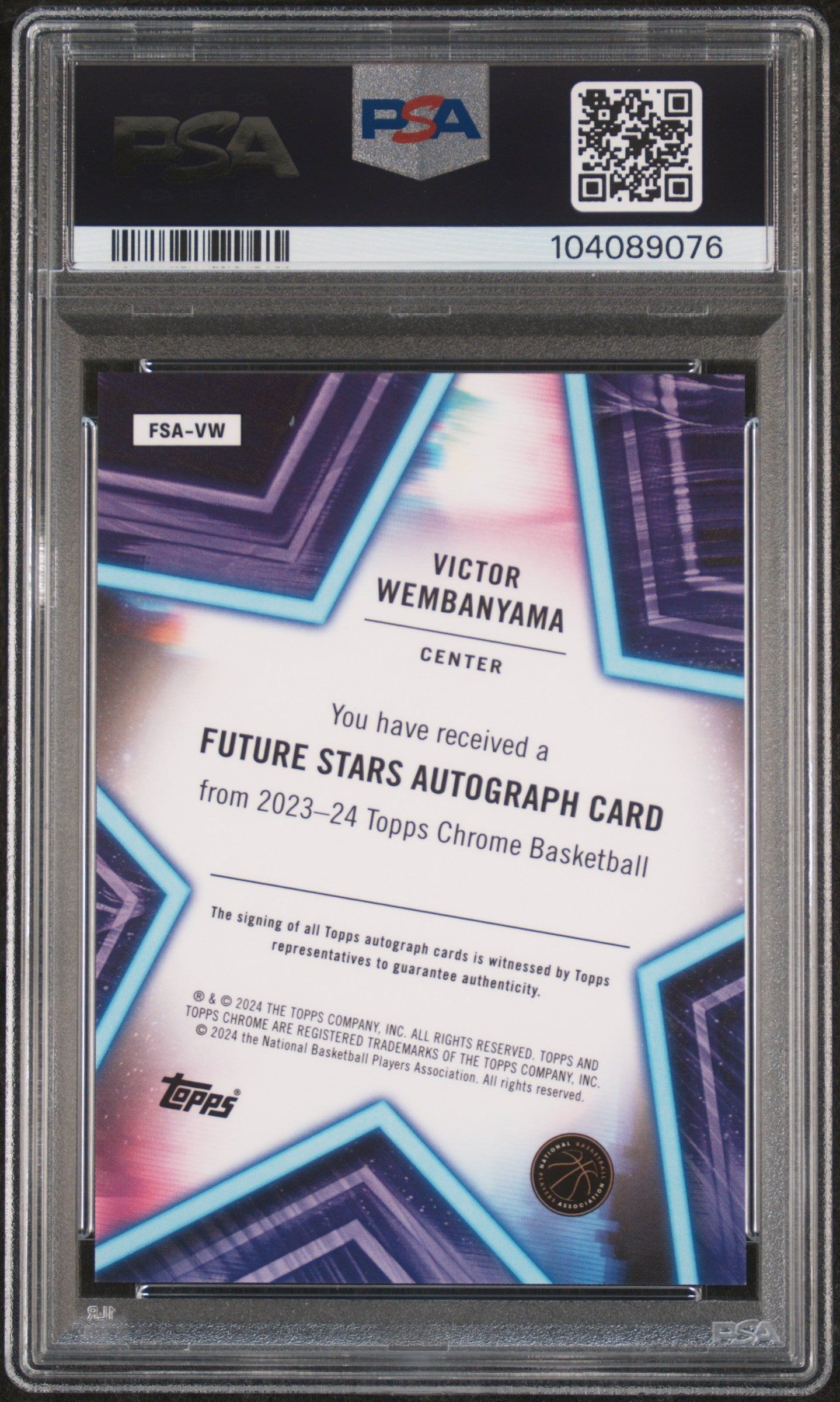 rear card 2023 TOPPS CHROME FUTURE STARS AUTOGRAPHS VICTOR WEMBANYAMA  PSA GEM MT 10 