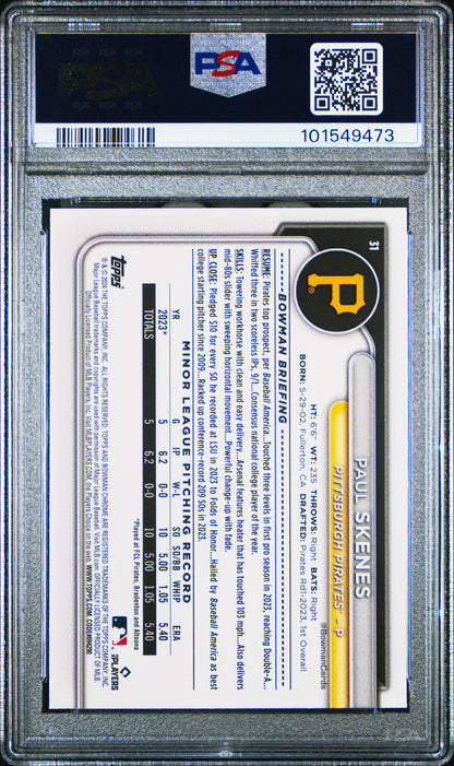 rear card 2024 BOWMAN CHROME MEGA BOX PAUL SKENES  PSA GEM MT 10 