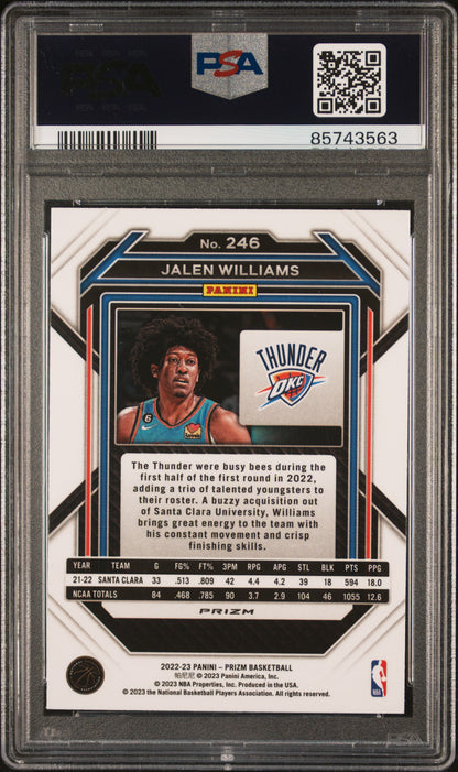 rear card 2022 PANINI PRIZM JALEN WILLIAMS WHITE SPARKLE PSA GEM MT 10 