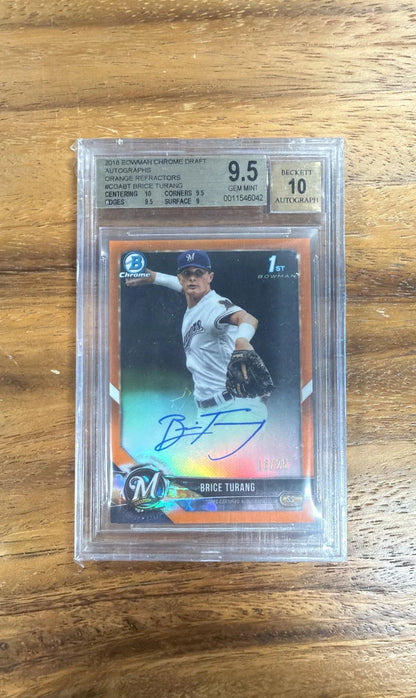 2018 Bowman Chrome Draft Orange Refractors Brice Turang/25 #CDABT BGS 9.5