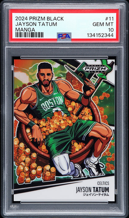 front card 2024 PANINI PRIZM BLACK MANGA JAYSON TATUM  PSA GEM MT 10 