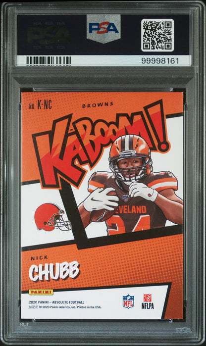 rear card 2020 PANINI ABSOLUTE KABOOM! NICK CHUBB KABOOM!-GREEN 1/1 PSA NM-MT 8 