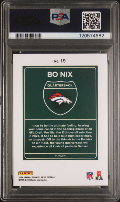 rear card 2024 PANINI DONRUSS OPTIC DOWNTOWN! BO NIX  PSA GEM MT 10 