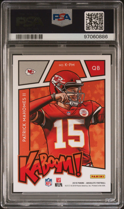 rear card 2019 PANINI ABSOLUTE KABOOM! PATRICK MAHOMES II KABOOM PSA MINT 9 