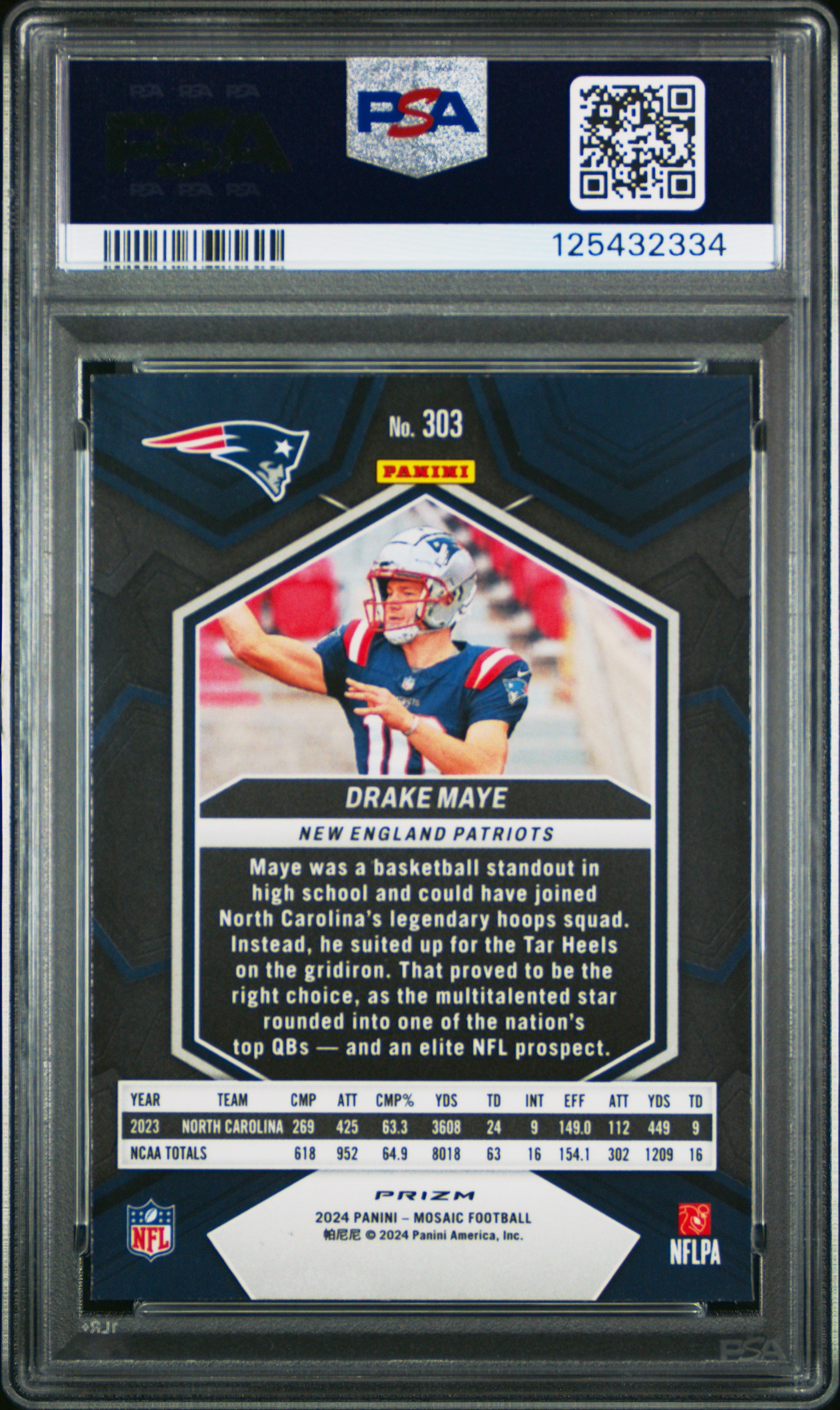 rear card 2024 PANINI MOSAIC DRAKE MAYE RED SPARKLE PSA GEM MT 10 