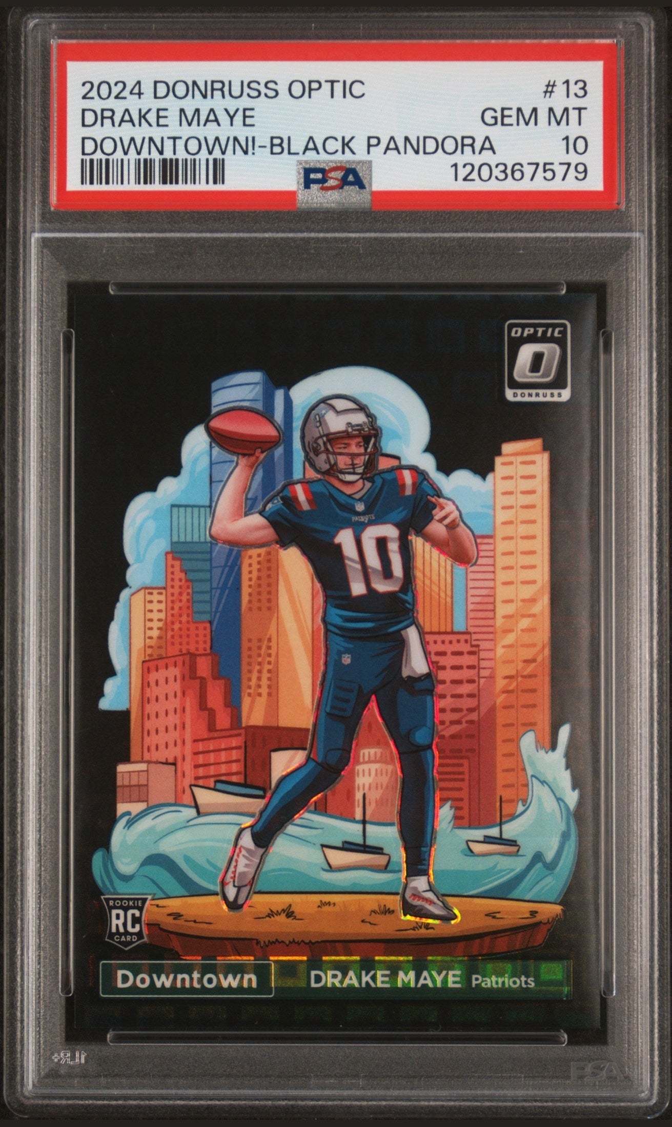 front card 2024 PANINI DONRUSS OPTIC DOWNTOWN! DRAKE MAYE DOWNTOWN!-BLACK PANDORA PSA GEM MT 10 
