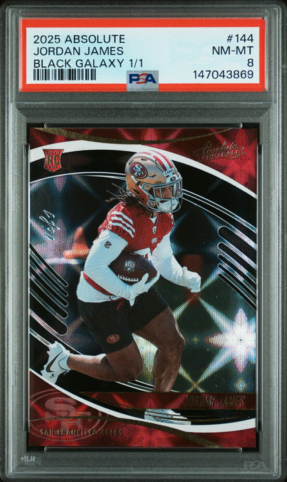 2025 PANINI ABSOLUTE #144 JORDAN JAMES BLACK GALAXY 1/1 PSA 8