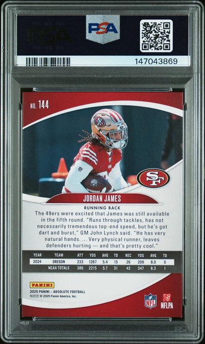 2025 PANINI ABSOLUTE #144 JORDAN JAMES BLACK GALAXY 1/1 PSA 8