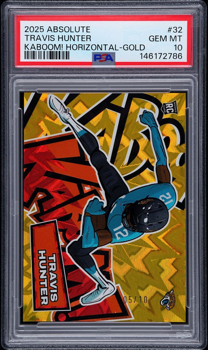 2025 PANINI ABSOLUTE KABOOM! HORIZONTAL #32 TRAVIS HUNTER HORIZONTAL-GOLD PSA 10