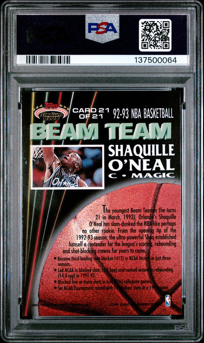 1992 STADIUM CLUB BEAM TEAM #21 SHAQUILLE O'NEAL PSA 9
