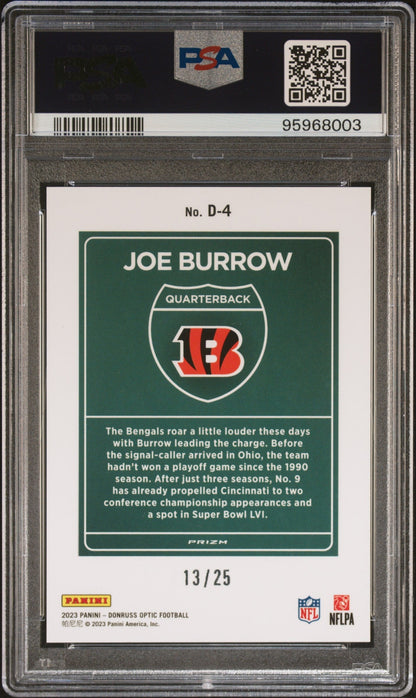 2023 DONRUSS OPTIC DOWNTOWN! #D4 JOE BURROW DOWNTOWN!-BLACK PANDORA PSA 10