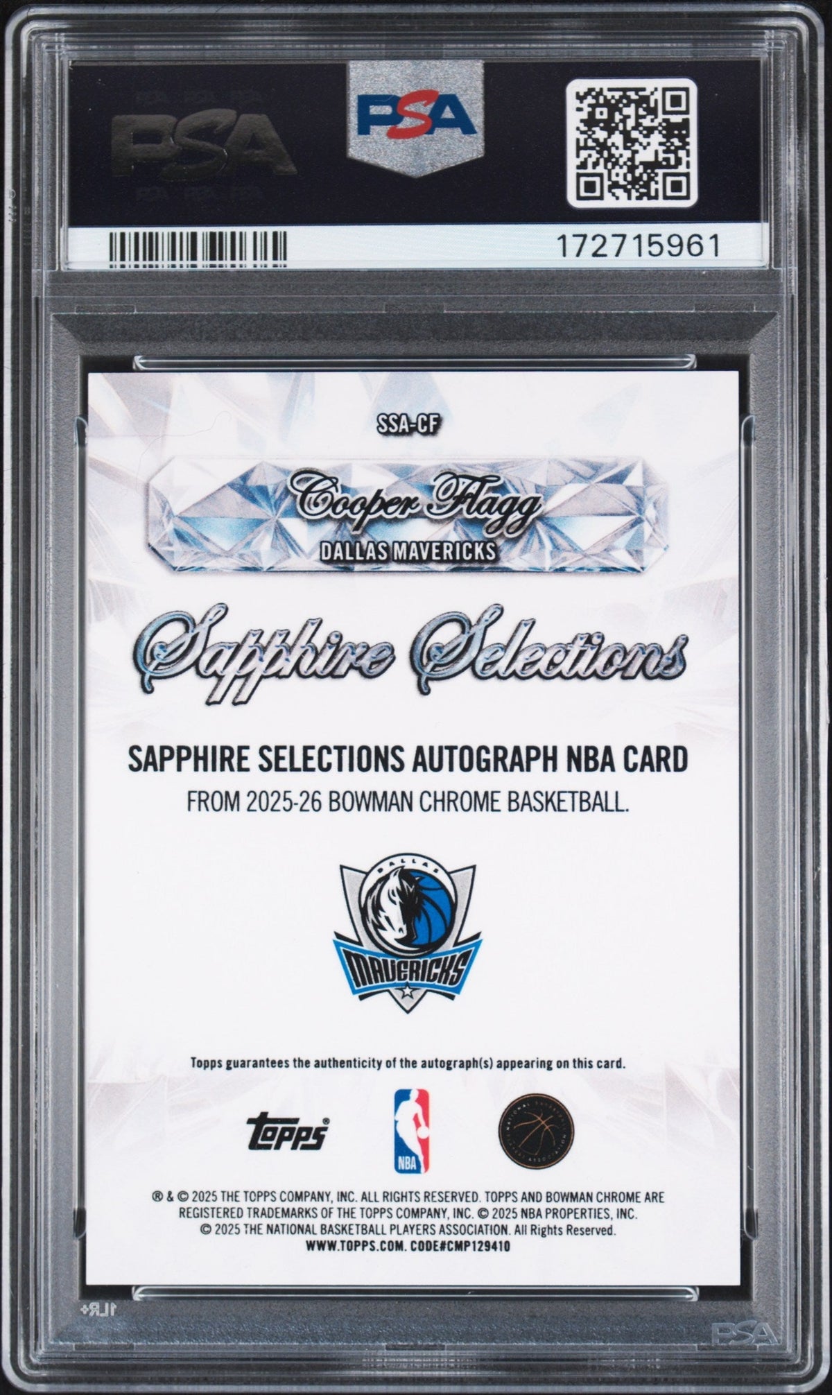 2025 BOWMAN SAPPHIRE EDITION SELECTIONS NBA #SSA-CF COOPER FLAGG PSA 10