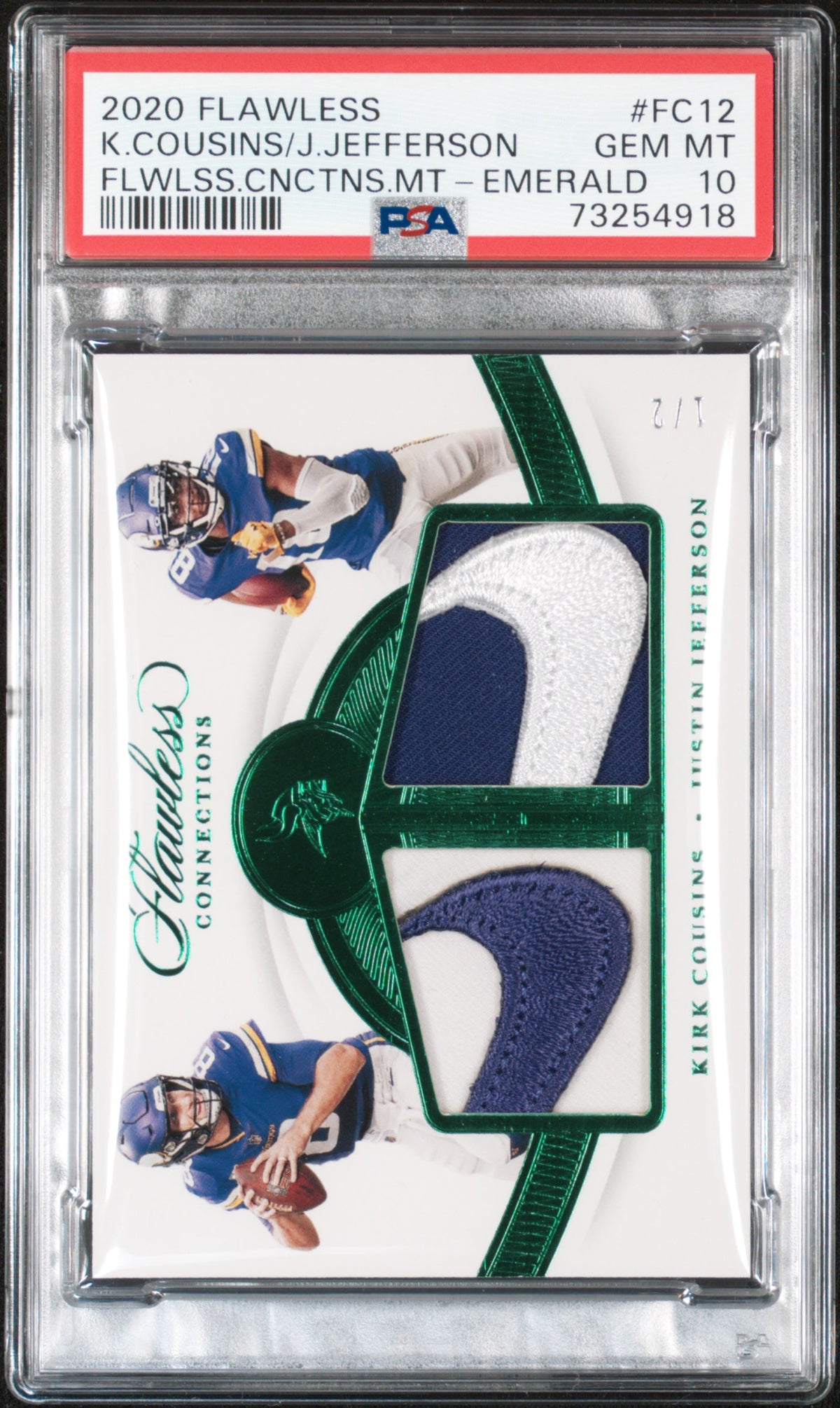 2020 MATERIALS #FC12 K.COUSINS/J.JEFFERSON FLWLSS.CNCTNS.MT-EMERALD PSA 10