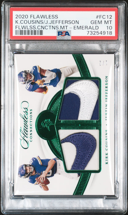 2020 MATERIALS #FC12 K.COUSINS/J.JEFFERSON FLWLSS.CNCTNS.MT-EMERALD PSA 10