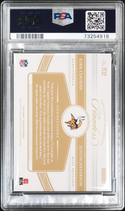 2020 MATERIALS #FC12 K.COUSINS/J.JEFFERSON FLWLSS.CNCTNS.MT-EMERALD PSA 10