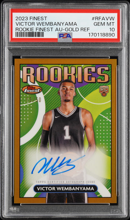 2023 TOPPS FINEST ROOKIE AUTOGRAPHS #RFAVW VICTOR WEMBANYAMA AU-GOLD REF PSA 10