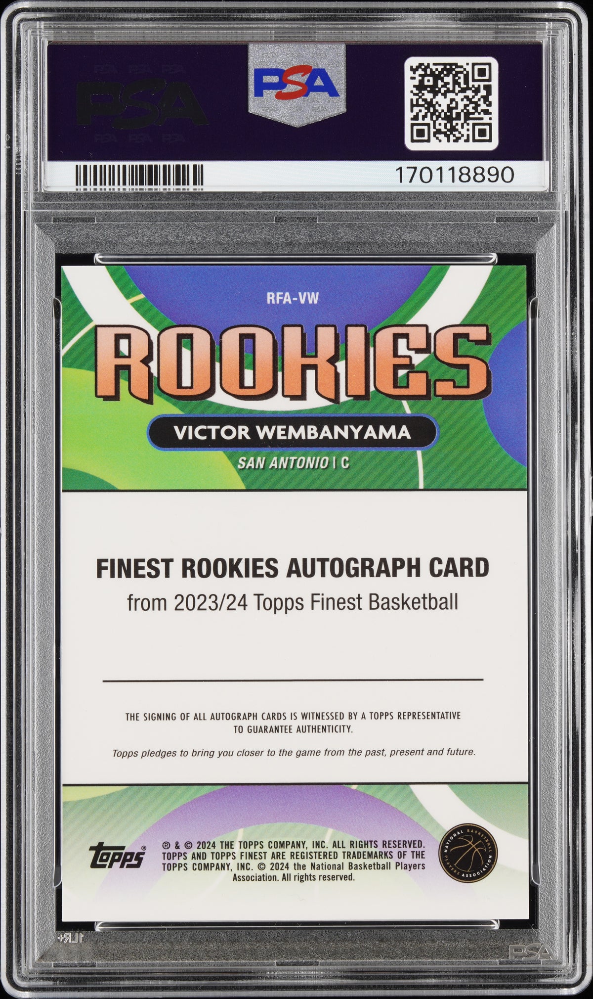 2023 TOPPS FINEST ROOKIE AUTOGRAPHS #RFAVW VICTOR WEMBANYAMA AU-GOLD REF PSA 10