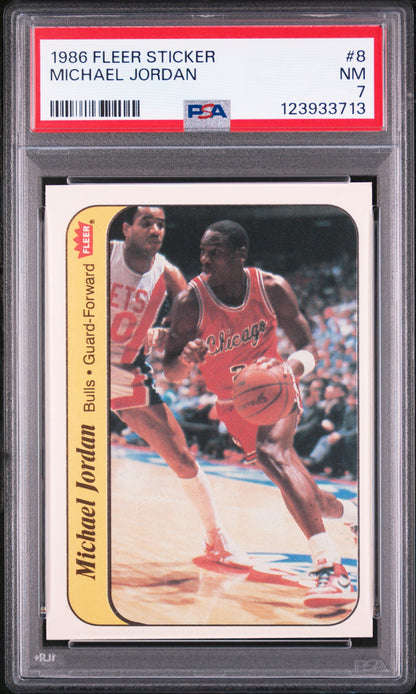1986 FLEER STICKER #8 MICHAEL JORDAN PSA 7
