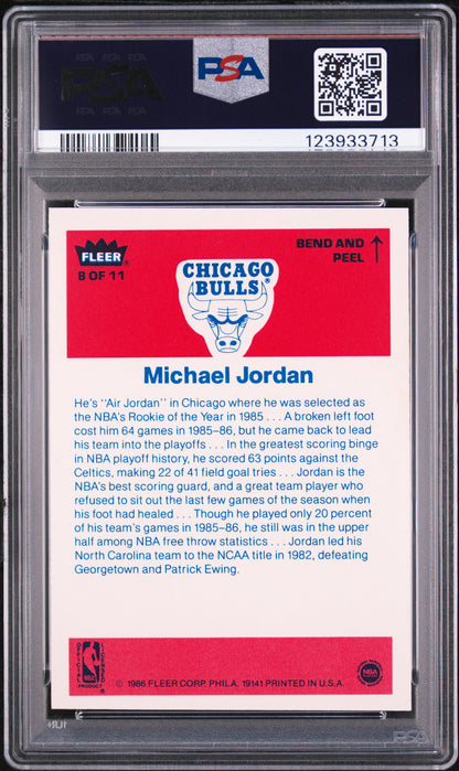 1986 FLEER STICKER #8 MICHAEL JORDAN PSA 7