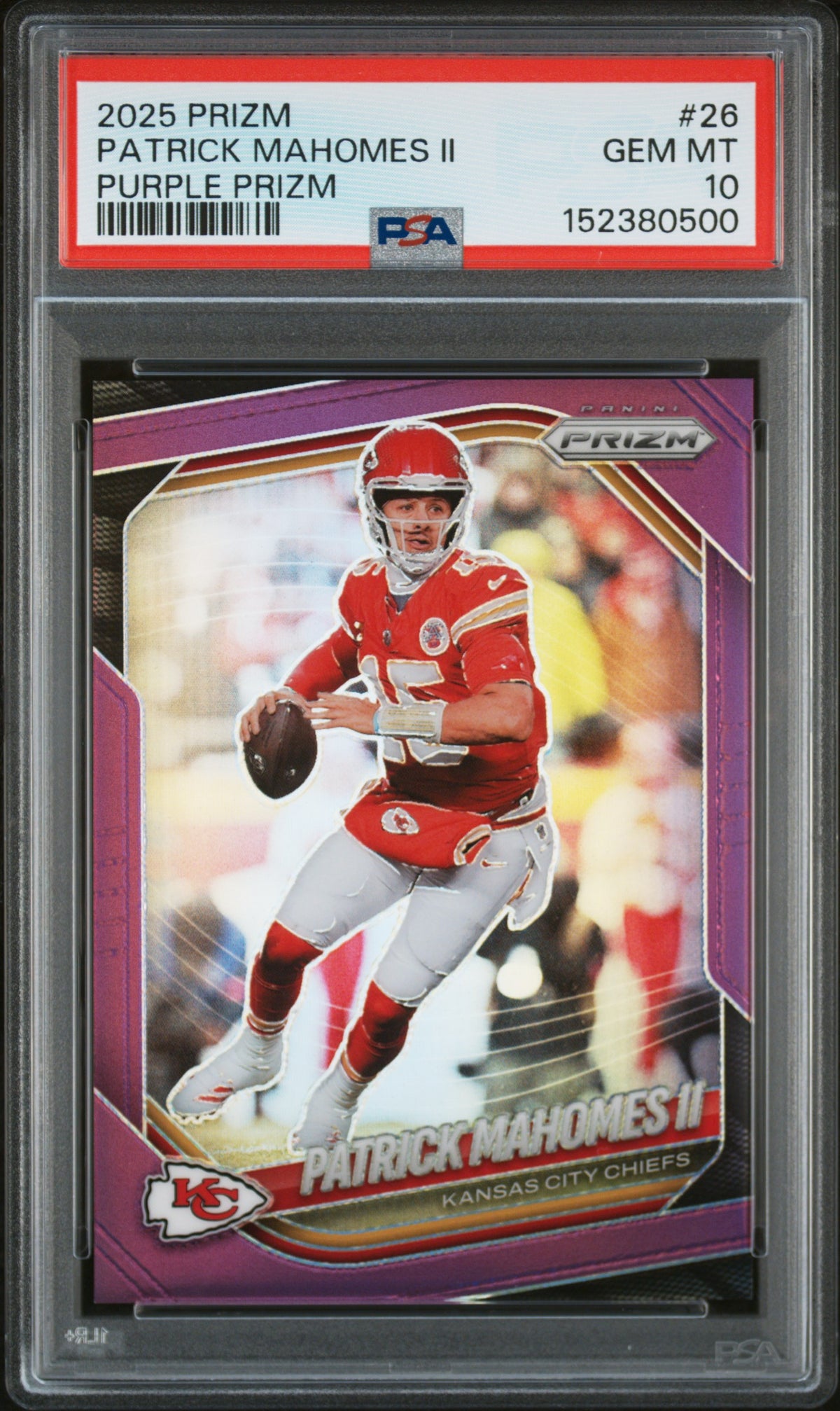 2025 PANINI PRIZM #26 PATRICK MAHOMES II PURPLE PRIZM PSA 10