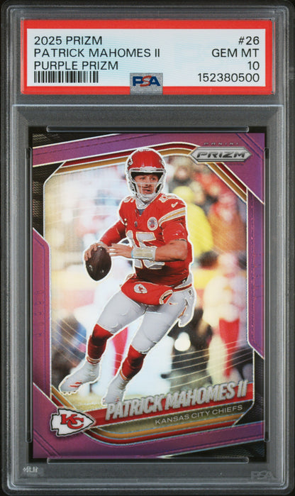 2025 PANINI PRIZM #26 PATRICK MAHOMES II PURPLE PRIZM PSA 10