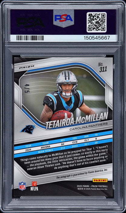 2025 PANINI PRIZM #311 TETAIROA MCMILLAN AUTOGRAPH-GREEN SHIMMER PSA 10