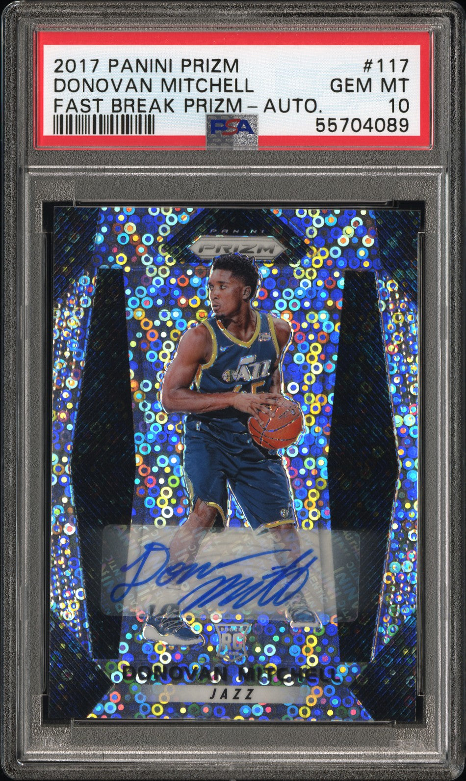 2017 PANINI PRIZM #117 DONOVAN MITCHELL FAST BREAK PRIZM-AUTO. PSA 10