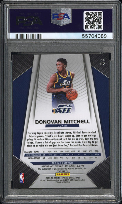 2017 PANINI PRIZM #117 DONOVAN MITCHELL FAST BREAK PRIZM-AUTO. PSA 10