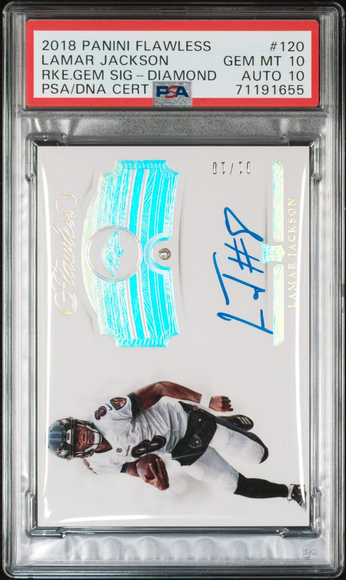 2018 Panini Flawless #120 Lamar Jackson Rookie Gem Signature-Diamond PSA 10