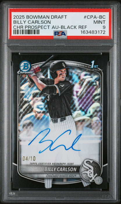 2025 Bowman Draft Chrome Prospect #CPA-BC Billy Carlson Black Refractor PSA 9