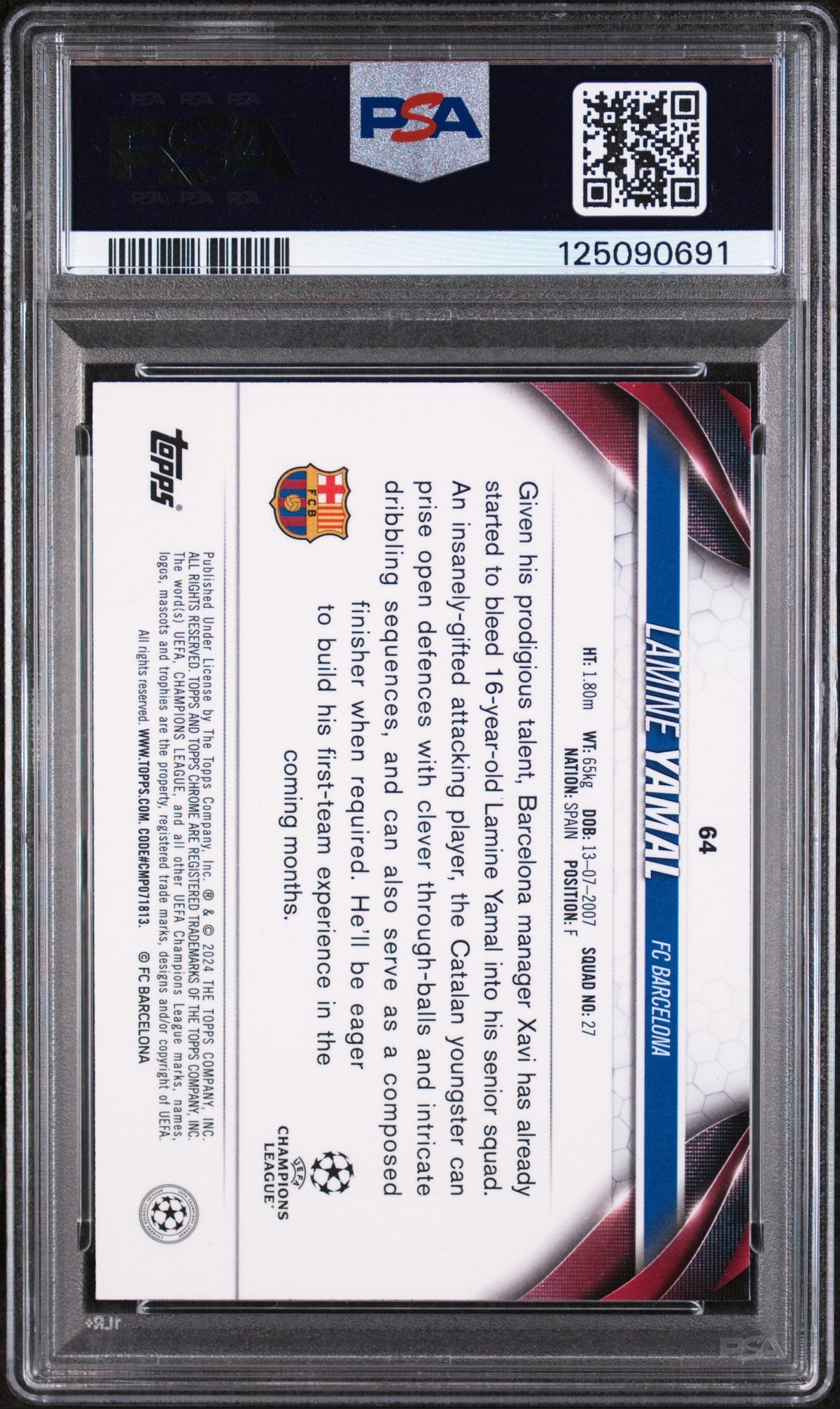 2023-24 Topps Chrome Uefa Club Competitions #64 Lamine Yamal PSA 10