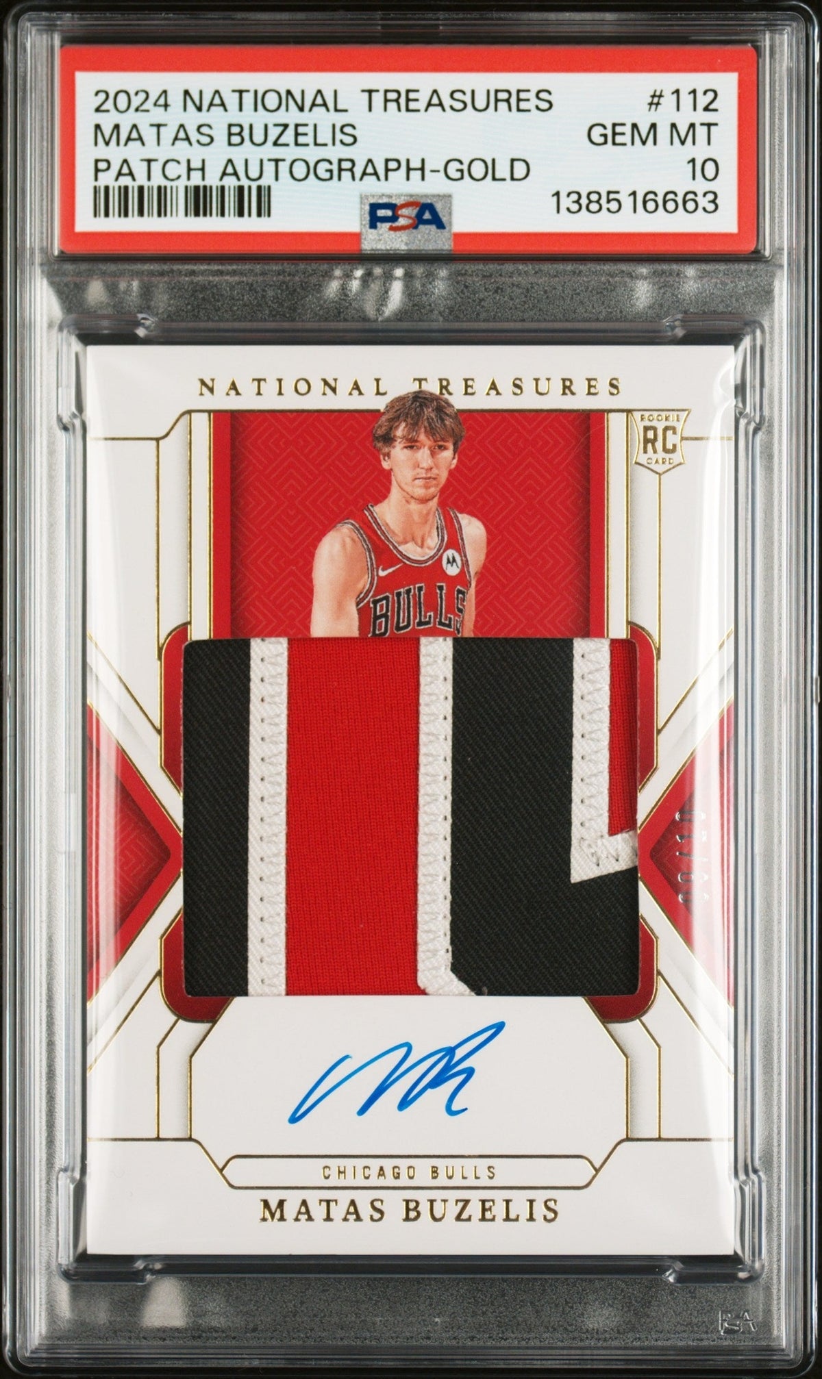 2024 Panini National Treasures #112 Matas Buzelis Patch Autograph-Gold PSA 10
