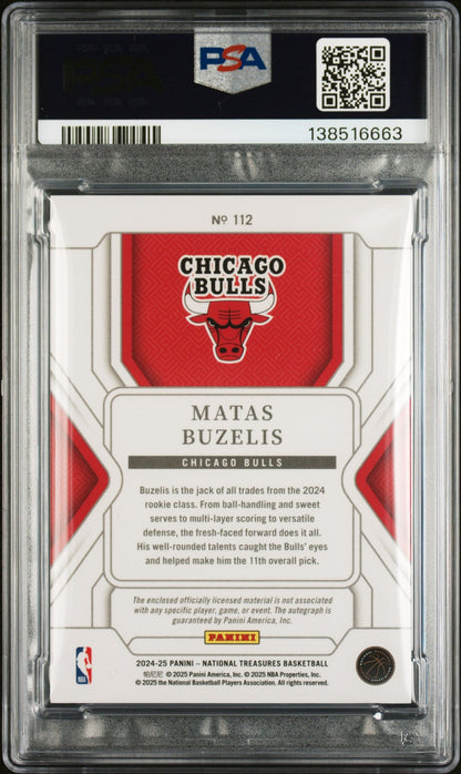 2024 Panini National Treasures #112 Matas Buzelis Patch Autograph-Gold PSA 10