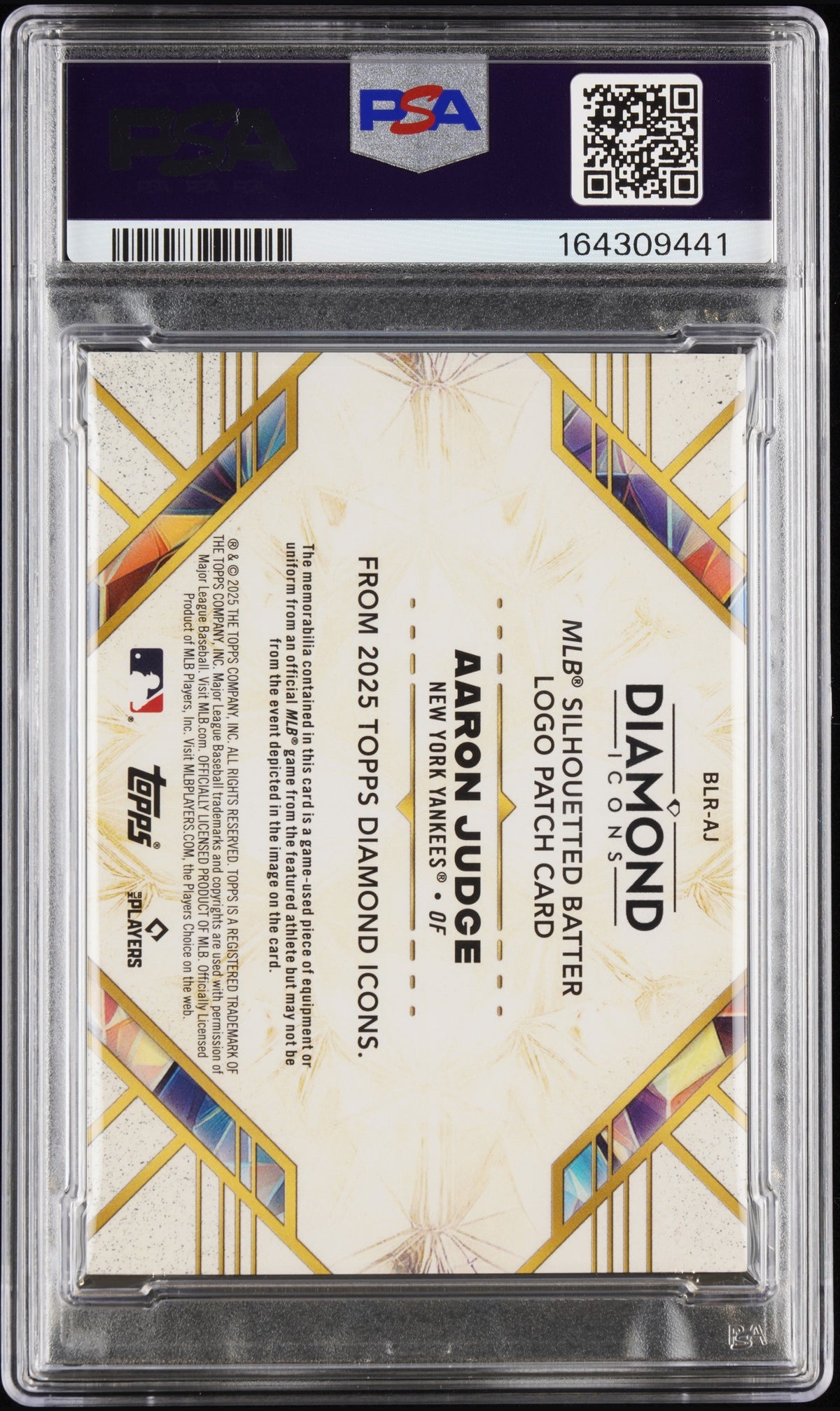 2025 Icons Mlb Silhouetted Batter Logo Patches 1/1 #BLR-AJ Aaron Judge PSA 9