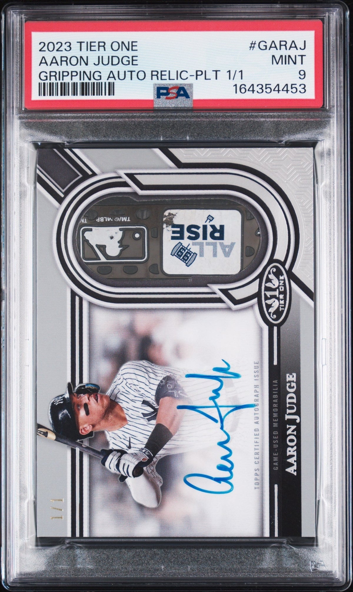 2023 Topps Tier One Gripping Autograph #GARAJ Aaron Judge Platinum 1/1 PSA 9