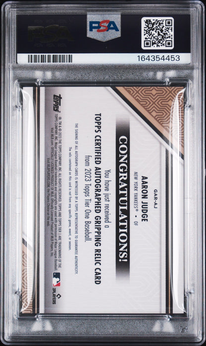2023 Topps Tier One Gripping Autograph #GARAJ Aaron Judge Platinum 1/1 PSA 9